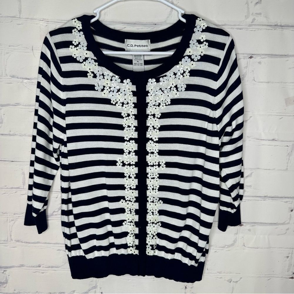 CD Petites small or‎ medium blue & white top